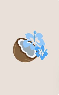 an image of a coconut with blue flowers on it