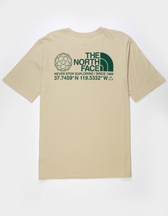 The North Face Coordinates Tee. Graphic On Left Chest. Large Graphic Screened On Back. Crew Neck. Short Sleeve. 100% Cotton. Machine Wash. Imported. 90s Graphic Tees Vintage, Merch Inspiration, Wwe T Shirts, Flannel Sweatshirt, Graphic Trends, Xmas List, Boys Graphic Tee, Girls Graphic Tee, Graphic Tees Vintage