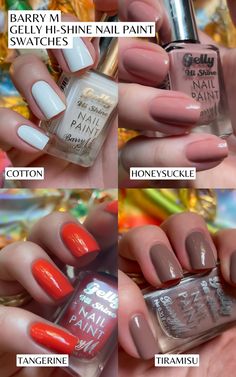 A complete review of 14 Barry M Gelly Hi-Shine Nail Paint colors with swatches – some of the best drugstore nail polishes, affordable and ultra-pigmented! - - - - - barry m nail polish swatches - barry m tangerine - barry m honeysuckle - barry m hot chilli - barry m tiramisu - barry m cotton - barry m blue guava - barry m blue margarita - barry m pistachio - barry m pear - barry m eucalyptus - barry m bluebell - barry m berry parfait - barry m berry pie - barry m forget me not - best drugstore nail polish brands - best barry m products - winter nails ideas - fall nail polish colors - summer nails ideas - spring nails ideas Nail Paint Colors, Plum Nail Polish, Fall Nail Polish Colors, Winter Nails Ideas