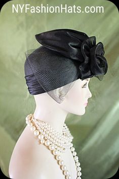 Ladies Classic Black Custom Made Rounded Crown Satin Formal Pillbox Designer Wedding Hat. This Elegant Black Satin Dress Hat Is Embellished With A Large Rosette Satin Bow Adorned With Black Horsehair Crinoline Bowing. A Large Acrylic Rhinestone Is Added To The Large Satin Bow For A Haute Couture High Fashion Look. A Satin Band Encircles The Lower Portion Of The Crown. This Is A Stylish Hat And Will Make A Fashion Statement. Classic In Design. Crown Measures 22.5". Standard Sized Fits Most Women Bespoke Hats, Large Brim Hat, Royal Ascot Hats, Veiled Hats, Couture Hats, Formal Occasion Dress, Bridal Hat, Wedding Church, High Fashion Looks