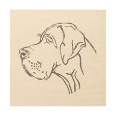 a drawing of a dog's head on a wooden plaque with the word, i love