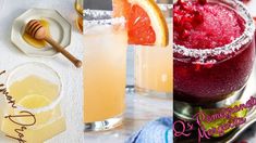 three different types of cocktails are shown in this collage, including lemonade and raspberry