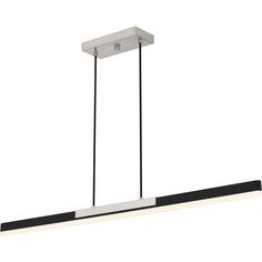 a rectangular light fixture with two lights hanging from it's sides and one is black