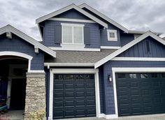 SW 2739 Charcoal Blue elegant painting sammamish WA Blue Grey House Exterior Black Trim, Blue Grey Exterior House Colors Paint, Charcoal Blue Exterior House, Blue Grey Exterior House Colors, Dark Blue House Exterior, Dark Blue Houses