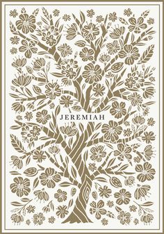 the front cover of jeremah, with an intricate tree and flowers on it