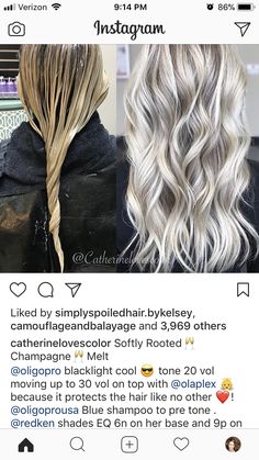 Shadow Root Formula, Silver Balayage, Icey Blonde, Icy Blonde Hair Color, Hair Color Swatches, Balayage Hair Tutorial, Silver Hair Dye, Champagne Blonde Hair