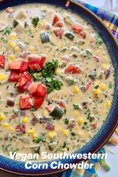 Southwestern Sweet Corn Chowder Recipe Vegan Sweet Corn Chowder, Vegan Chowder, Recipe With Potatoes, Corn Chowder Soup, Vegan Corn Chowder, Sweet Corn Recipes, Creamy Soup Recipes, Corn Chowder Recipe, Chowder Soup