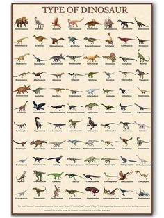 the types of dinosaurs that are in this poster