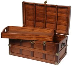 an open wooden chest with two compartments