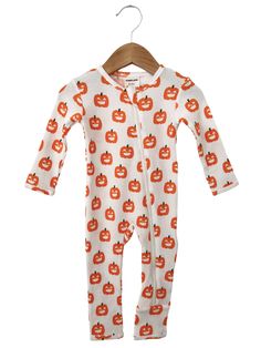 The cutest 1-piece romper for running errands with Mom & Dad or a casual lunch! 100% Organic Cotton Waffle By: SpearmintLOVE Features a cheerful jack-o-lantern pumpkin print, perfect for Halloween. White Long Sleeve Onesie For Fall, Long Sleeve Jumpsuits And Rompers For Fall Playtime, White Cotton Onesie For Fall, Casual Halloween Onesie For Sleep, Cute Long Sleeve Jumpsuits And Rompers For Fall, Cute Long Sleeve Jumpsuits For Fall, Fall Onesie For Playwear, Playful Fitted Jumpsuits And Rompers For Loungewear, Playful White Fitted Jumpsuits And Rompers