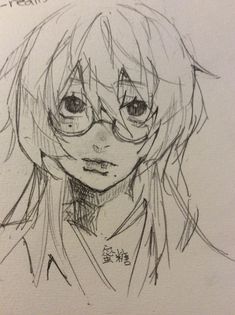 a pencil drawing of a girl with glasses