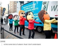 some people are standing in front of a food truck