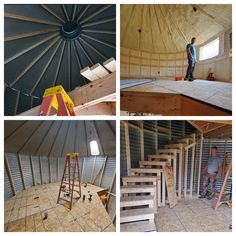 the inside of a building being constructed with wood