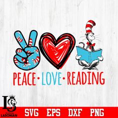 the cat in the hat peace love reading svg files