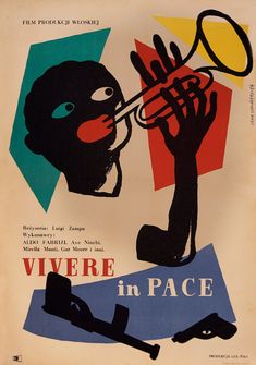 an advertisement for the french musical company viere in pace, with a man playing a trumpet