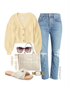 Soft Summer Yellow Outfit, Light Yellow Cardigan Outfit, Soft Yellow Outfit, Yellow Casual Outfit, Light Yellow Outfit, Yellow And Blue Outfits, Polyvore Casual Outfits, Blue Yellow Outfit, Yellow And White Outfit