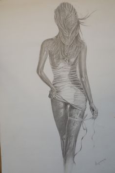 a pencil drawing of a woman in tights