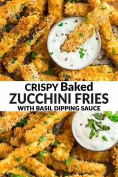 crispy baked zucchini fries with basil dipping sauce are the perfect appetizer