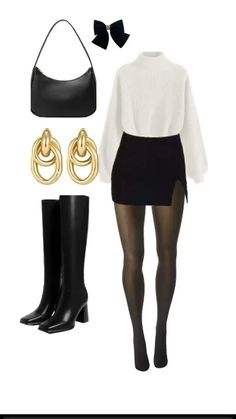 Stile Blair Waldorf, Adrette Outfits, Black And White Outfit, Chique Outfits, Outfit Chic, White Outfit, Thanksgiving Outfit