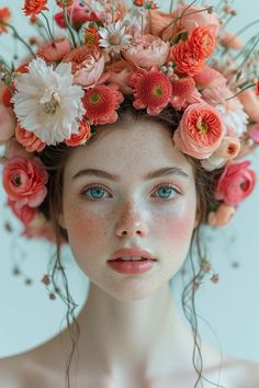 a woman with flowers in her hair