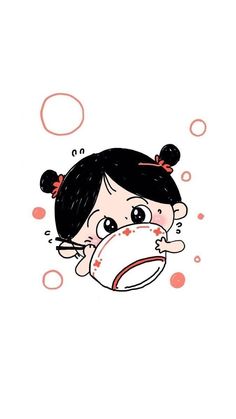 a drawing of a girl blowing bubbles on her face