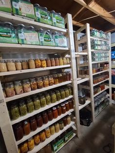 shelves filled with lots of different types of food