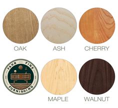 the different types of wood are shown in this graphic above it is an image of maple, cherry, oak, ash, cherry, and cherry