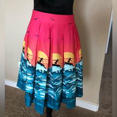 Surfer Girl Pleated Skirt With Pockets! Size Small. Never Worn. Excellent Condition. Cute Beach Skirt For Summer, Cute Summer Beach Skirt, Trendy Pleated Beach Skirt, Retro Fitted Skirt For The Beach, Retro Fitted Skirt For Vacation, Fitted Retro Skirt For Vacation, Fitted Pink Skirt For Beach Season, Fun Multicolor Skirt For Summer, Fun Multicolor Summer Skirt