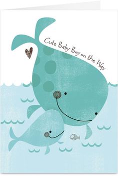 a card with an image of a whale and its baby