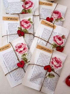 several pieces of paper with roses on them