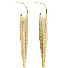 Chain Fringe Hoop Earrings Made Of Metal With A Huggie Closure. They Measure 1 1/2 Inches In Length. Fringe Hoop Earrings, Chain Fringe, Jewelry Chain, Earrings Color, Jewelry Gold, Chains Jewelry, Silver Gold, Gold Jewelry, Hoop Earrings