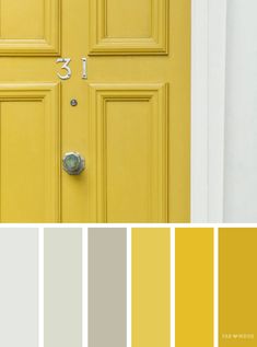 a yellow door with the number 13 painted on it and some other colors to choose from