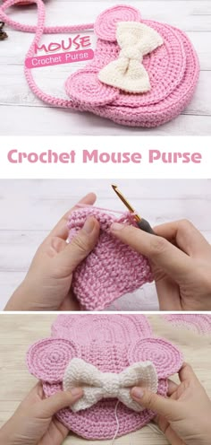 the crochet mouse purse is being worked on