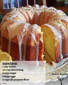 a lemon pound cake with white icing on a plate