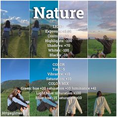 a collage of photos showing the various features of a woman riding a bike in nature