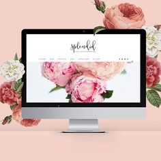 a computer screen with pink and white flowers surrounding it on a pink background that says sparkle