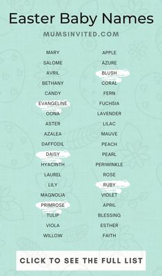 an easter baby name list with the words, click to see the full list below