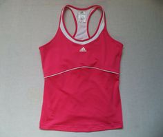 Womens Adidas fitness sports top - sz L inner bra halter top - breathable - fast drying shell: 94% polyester / 6% spandex halter lining: polyester color: hot pink *pre-owned - excellent condition  Visit our eBay Store: One Maine Guy Sports Fitted Sleeveless Sports T-shirt, Pink Moisture-wicking Top For Sports Events, Adidas Tops For Sports Events With Three Stripes, Adidas Three Stripes Tops For Sports Events, Adidas Tops For Sports Events With Three Stripes Branding, Adidas Sporty Tops For Sports Events, Adidas Sporty Top For Training, Adidas Workout Top With Logo, Sportswear Racerback Tops For Sports Season