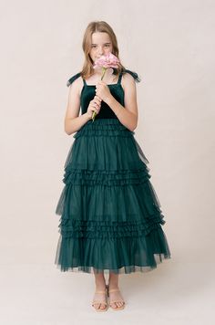 Let your little one twirl away in our Tallulah Velvet + Tulle dress. This Tallulah features a velvet top with a square neckline, one layer of tulle straps that self-tie into bows, and is finished with a tiered ruffle tulle skirt. Match it with the Frankie Velvet + Tulle dress for a mini-me moment! Model Demi; Size: 4T / Length: Regular, Age: 5, Height: 3'5 Model Marleese; Size: 4T / Length: Regular, Age: 5, Height: 3'8 FEATURES: Flowy A-line silhouette Velvet square neckline Self-tie tulle spaghetti straps Back zipper Full-length double lining for extra coverage THIS STYLE IS NOT AVAILABLE IN OUR HOME-TRY ON OPTION, PLEASE SELECT THE JUNIORS TALLULAH TULLE FOR A SIMILAR HOME-TRY ON FIT. Wedding Parties Colors, Tulle Bridesmaid Dress, Bridesmaid Dress Colors, Pink Summer, Velvet Tops, Boho Summer, Tulle Dress, Dress Backs, Dress Fabric