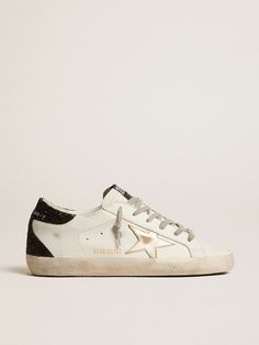 Women's Super-Star with gold star and black glitter heel tab | Golden Goose Gold Star Shoes, Super Star Golden Goose, Golden Goose Womens Sneakers, Golden Goose Black Glitter, Black Golden Goose, Golden Goose Glitter, Golden Goose Women, Black Glitter Heels, Golden Goose Outfit