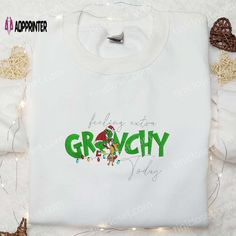 Get Festive with Grinch: Embroidered T-shirt & Hoodie - Perfect Christmas Gift Ideas Extra Grinchy, Grinch Design, Ugly Sweater Party, Merry Christmas Shirts, Embroidered Clothes, Christmas Gift Ideas, Embroidered Hoodie, Embroidered Tshirt, 3d T Shirts