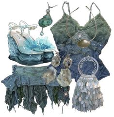 Mermaidcore Aesthetic Jewelry, Sirencore Clothes, Siren Fashion Aesthetic, Seacore Aesthetic Outfit, Water Nymph Outfit, Mermaidcore Skirt, Siren Core Outfits, Mermaid Core Dress, Siren Fashion