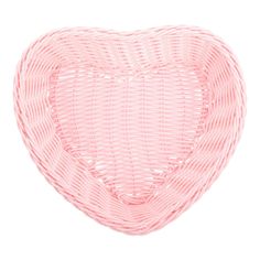 a pink heart shaped basket on a white background