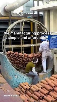 two men are working on pipes in a factory with the caption that reads, what is the manufacturing process? it is simple and appropriate