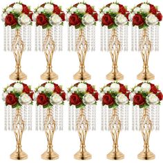 a bunch of vases filled with flowers on top of each other in front of a white background