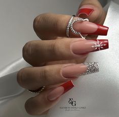 December Nails, Uñas Acrilicas, Xmas Nails, Fire Nails, Bling Nails, Long Acrylic Nails, Holiday Nails, Nails Nailart, Winter Nails