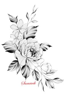 a black and white drawing of flowers