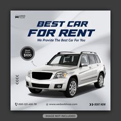 an advertisement for a car rental company with a white suv and the words best car for rent