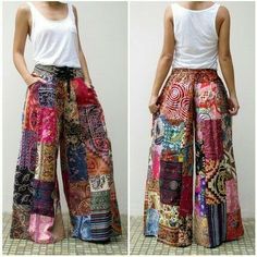 Pantalones Patchwork Clothes, Boho Mode, Mode Hippie, Afrikaanse Mode, Diy Vetement, Boho Pants, Moda Vintage, Hippie Outfits