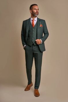 Men’s Slim Fit Olive Green 3 Piece Suit | Buy Online | Mr. Munro Tuxedo Wedding Suit, Green Wedding Suit, Blazer Wedding, Brown Shoes Men, Suit Clothing, Chelsea Boots Mens